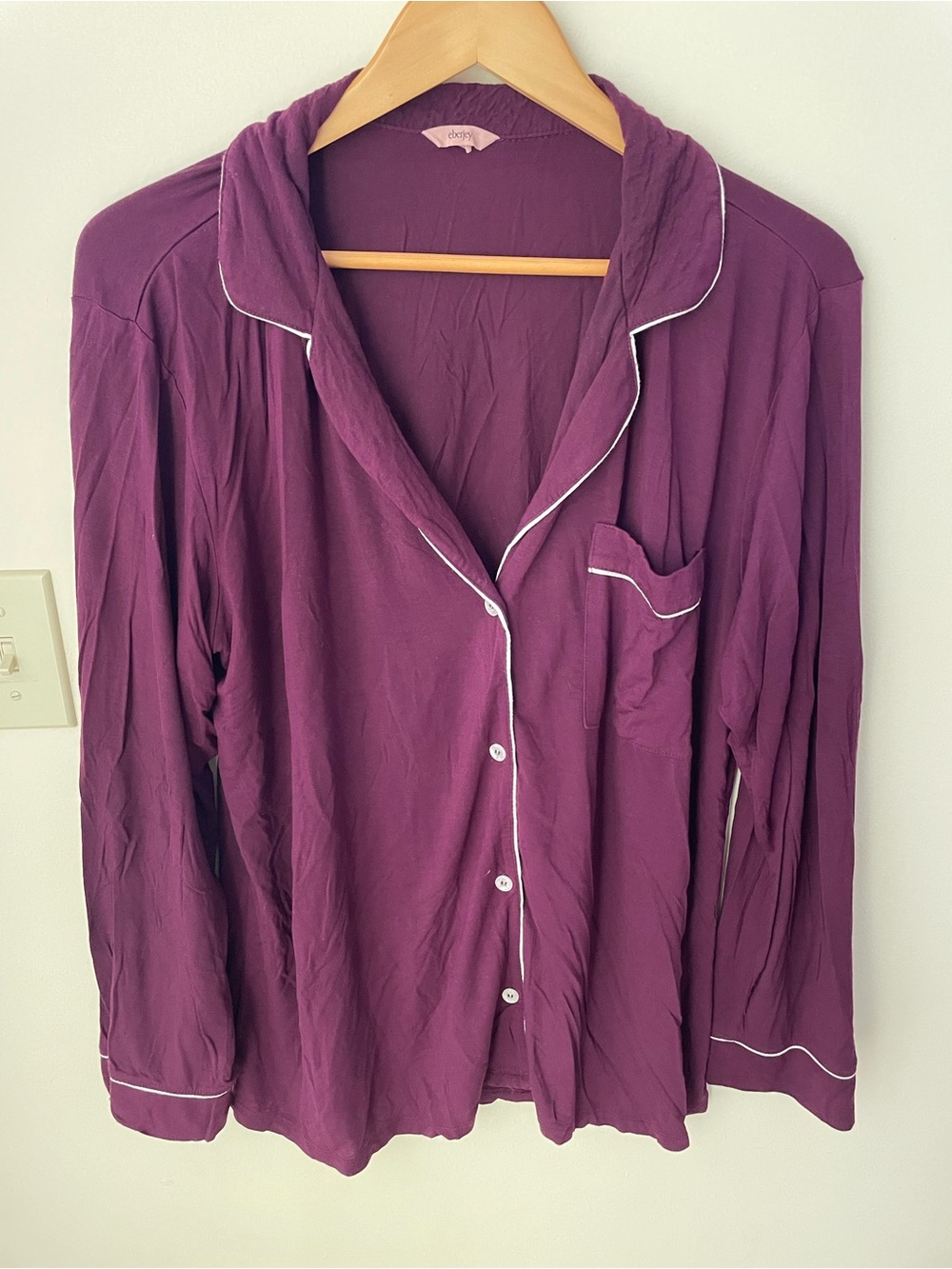 Eberjey Gisele Long Pajama Set in Wildberry/Ivory Size Medium - Picture 4 of 7